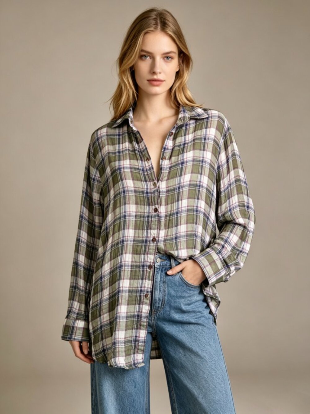 NWOT JOHNNY WAS Plaid Floral Striped Bohemia SHIRT Long Sleeves Blouse Sz S